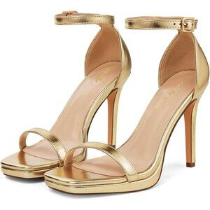 Women's Gold Synthetic Open Square Toe Ankle Strap Platform High Heel Sandals